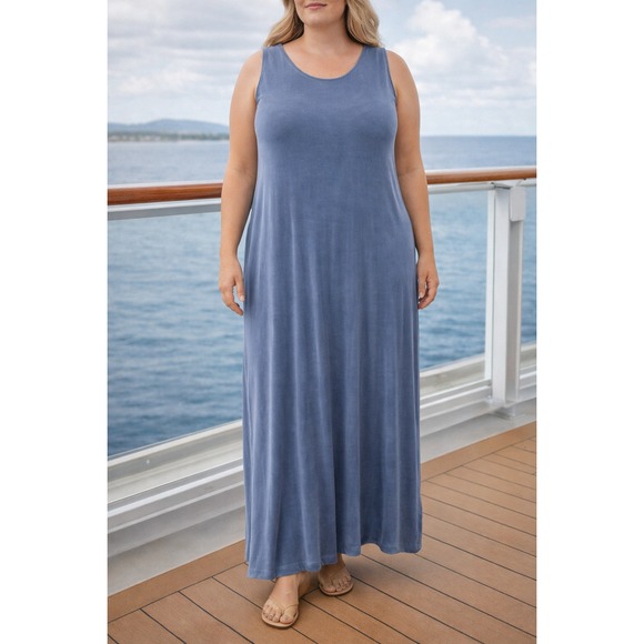 Vikki Vi Dresses & Skirts - Vikki Vi Maxi Dress Womens 2X Blue Sleeveless Travel Wrinkle Free Stretch Cruise